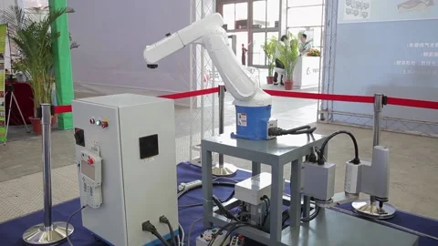 XI'AN - AUG 29:Robot Arm Shown at Expo, Xi'an city, Shaanxi province, china. Stock Footage 106933983