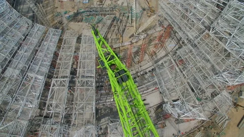 XI'AN, CHINA - MARCH 25, 2019: AERIAL shot of stadium being built,China Stockbeeldmateriaal 120582921
