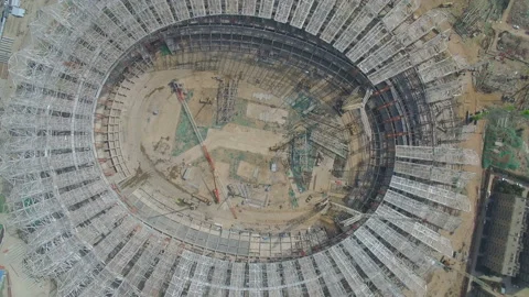 XI'AN, CHINA - MARCH 25, 2019: AERIAL shot of stadium being built,China Stock Footage 149184959