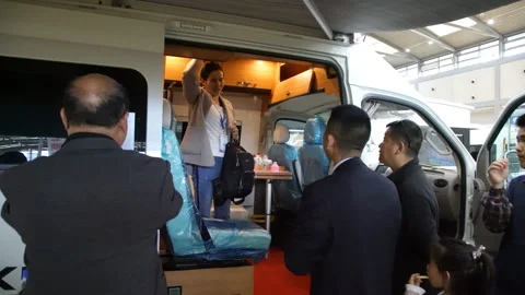 XI'AN, CHINA - MARCH 30, 2019: View of recreational vehicle exposition,China Stock Footage 148402109