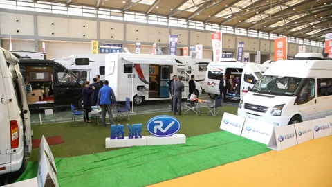 XI'AN, CHINA - MARCH 30, 2019: View of recreational vehicle exposition,China Stock Footage 148453046
