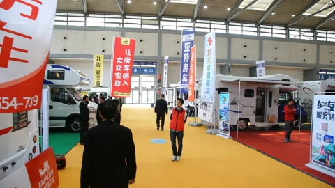 XI'AN, CHINA - MARCH 30, 2019: View of recreational vehicle exposition,China Stock Footage 148597794