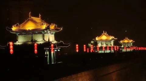 Xi'an City Wall at night Stock Footage 978679