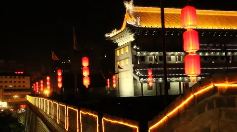 Xi'an City Wall at night Stock Footage 982696
