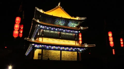 Xi'an City Wall at night Stock Footage 982710