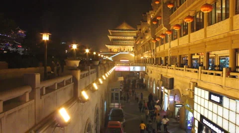 Xi'an Drum Tower Square night scenes Stock Footage 983079