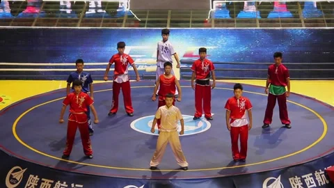 XI'AN - JUN 16: Kungfu Show in a free combat match , Jun 16, 2013,Xi'an city Stock Footage 106877934