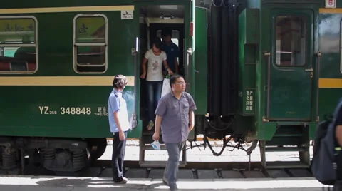 XI'AN - MAY 29: Passengers off the train , Xi'an city, Shaanxi province, China. Stock Footage 35837429