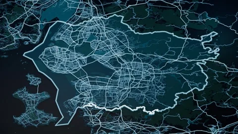 Xiamen China Glowing Digital Map Animation 4K Stock Footage 337194742