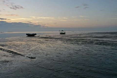 Xiamen Tidal Mudflat Surface at Early Morning Stock Photos