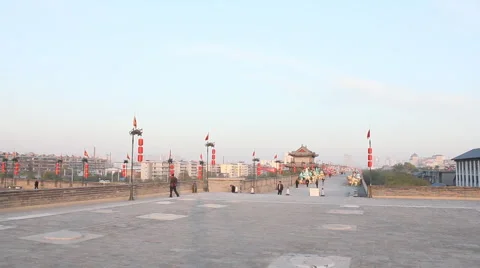 Xian City Wall while sunset  Stock Footage 938725