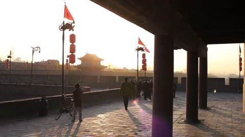  Xian City Wall while sunset  Stock Footage 939779