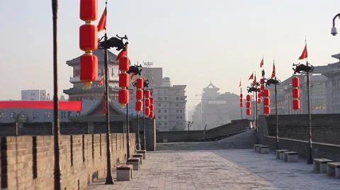  Xian City Wall while sunset  Stock Footage 939877