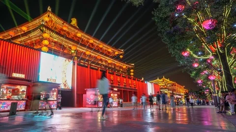 Xian DaTang Street Night Lights Stock-Footage 111575853