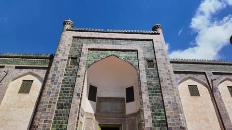 Xiang Fei Tomb architecture and colorful glazed tile details in Kashgar Stock Footage 342863601