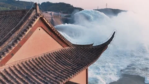 Xiaolangdi Torrent Release Drone View 4K Stock Footage 335567922