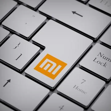 Xiaomi logo notebook keycap 3d illustration stock market editorial Stock Photos