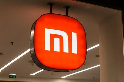 Xiaomi logo at the store. Stock Photos