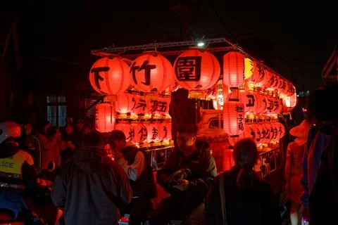 Xiazhuwei Lantern Float and Beiguan Musicians at Shezi Earth God Festival 스톡 사진