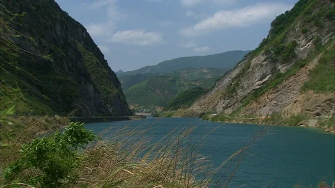 Xin An River passing through beautiful mountains Stock Footage 88687895