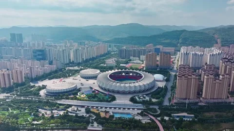XINING, 12th, 2025: Drone shot of  central residential neighborhood of Xining, Stock Footage 325116327