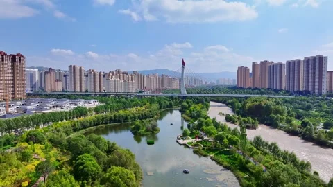 XINING, 12th, 2025: Drone shot of  central residential neighborhood of Xining, Stock-Footage 325119741