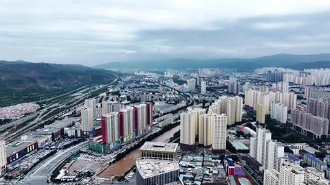 XINING, CHINA  12th, 2025: Drone shot of  central residential neighborhood Stock-Footage 325132685