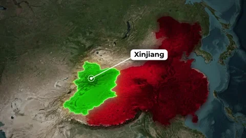 Xinjiang Map Animation with China Highlight on Satellite Map Background Video stock 323218260