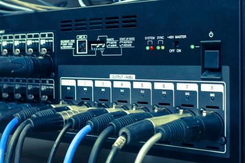 XLR audio patch bay Stock Photos