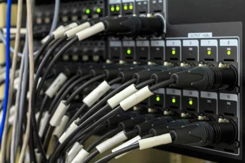 XLR audio patch bay Stock Photos