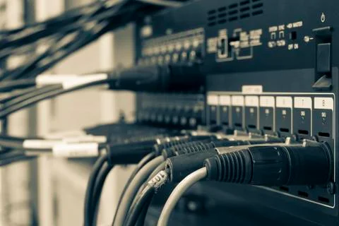XLR audio patch bay Stock Photos