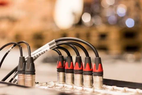 XLR cables plugged in Stock Photos