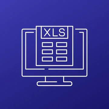 Xls document in computer icon, line vector Stock Illustration