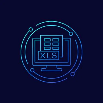 Xls document in computer icon, linear design Illustrazione stock
