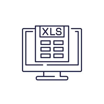 Xls document in computer line icon Illustrazione stock