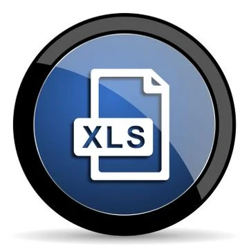 Xls file blue circle glossy web icon on white background, round button for in Stock Illustration