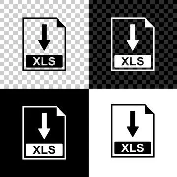 XLS file document icon. Download XLS button icon isolated on black, white and Illustrazione stock
