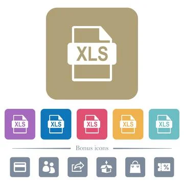 XLS file format flat icons on color rounded square backgrounds Stock Illustration