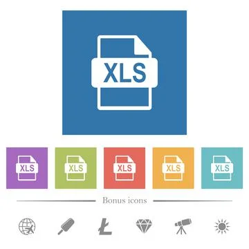 XLS file format flat white icons in square backgrounds Stock Illustration