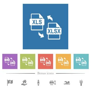 XLS XLSX file conversion flat white icons in square backgrounds 库存插图