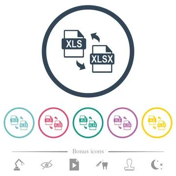 XLS XLSX file conversion flat color icons in round outlines Stock Illustration