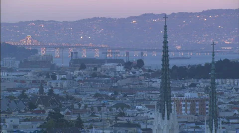 XLSSFBayBridge sunset Stock Footage 446056