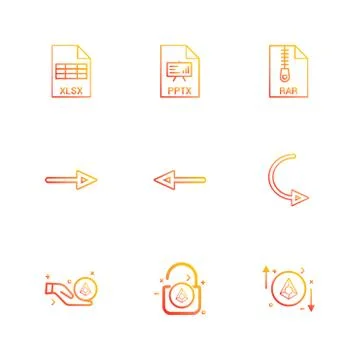 Xlsx , excel  , pptx , power point , rar , compressed file , left arrow , rig Stock Illustration
