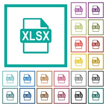 XLSX file format flat color icons with quadrant frames Stock Illustration