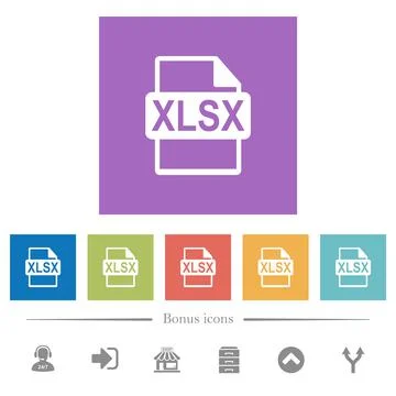 XLSX file format flat white icons in square backgrounds Stock Illustration