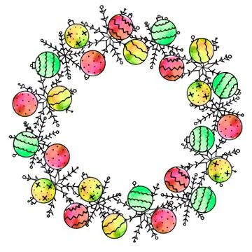 Xmas and new year simple wreath of snowflakes. For greeting card: Merry Chris Stock Illustration