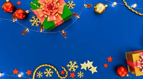 Xmas background with present box garlands and decorations Stock Illustration