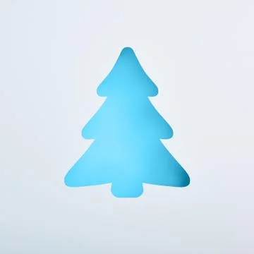 Xmas blue tree shape. Square composition, flat lay, view from above. Stock Photos