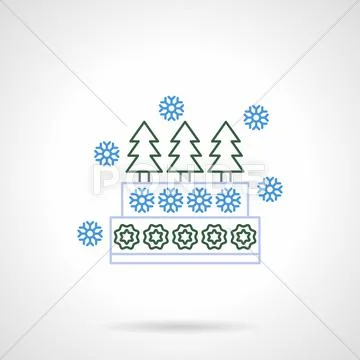 Xmas cake with decorations flat line vector icon Stock Illustration