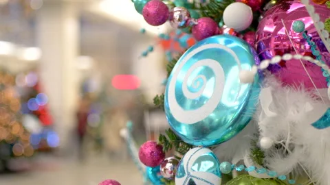 Xmas Decorations Inside Mall Retail Store, Christmas Shopping Xmas Holiday Video stock 144662016